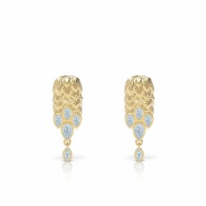 18kt gold feather texture pear diamond luxury drop earring