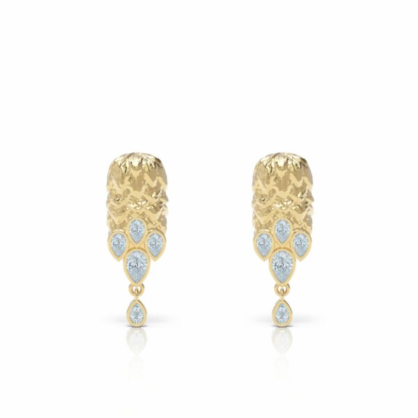 18kt gold feather texture pear diamond luxury drop earring