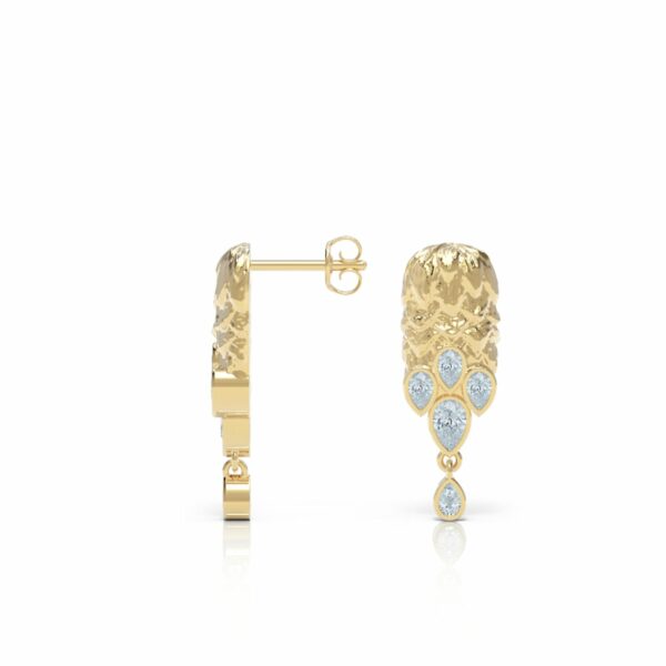 18kt gold feather texture pear diamond luxury drop earring