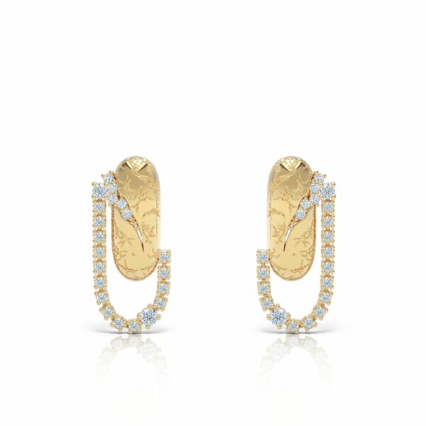 18kt gold cracked gold texture diamond chain luxury drop earring