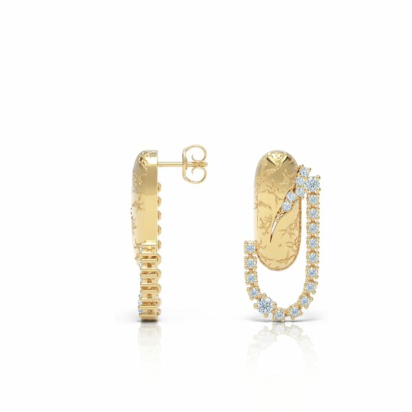 18kt gold cracked gold texture diamond chain luxury drop earring