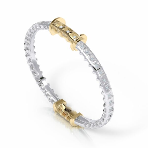 18kt gold diamond textured bangle hinged luxury