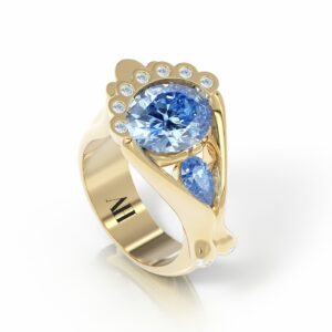 Gold Pinky Ring, Boob Ring, Venus Ring, Aphrodite Ring, Naked Woman Ring, Curves of a woman ring, Breasts ring, boob pinky ring, sapphire and diamond ring