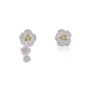 Yellow diamond and sapphire asymmetrical earrings